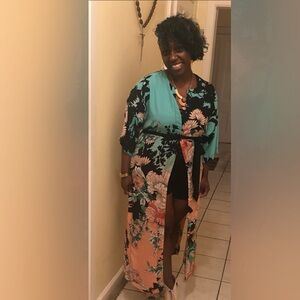 Satin floral cover up dress